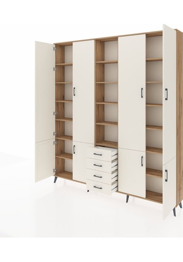 Arges Dolap 17 Raflı 4 Çekmeceli 8 Kapaklı 220x30x243 Çam-aytaşı/aytaşı Aytası/aytası