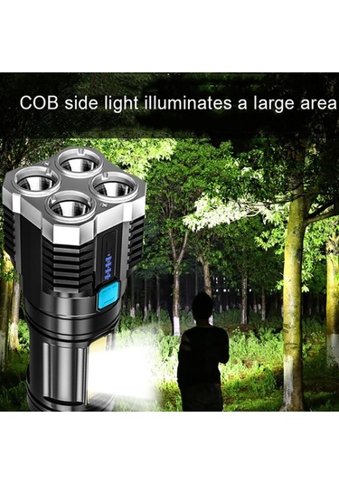 Sones S03 4 X Smd 3030 + Cob Güçlü Işık Usb Şarj Edilebilir Led El Feneri Siyah