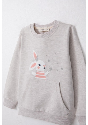 Breeze Kız Çocuk Eşofman Takım Sevimli Sihirbaz Tavşancık Baskılı 1-4 Yaş, Bej Melanj-bej Melanj Bej Melanj