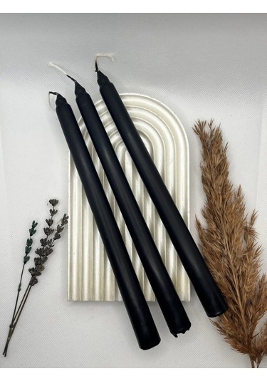 Denic 10 lu Siyah Şamdan Mum Konik Mum