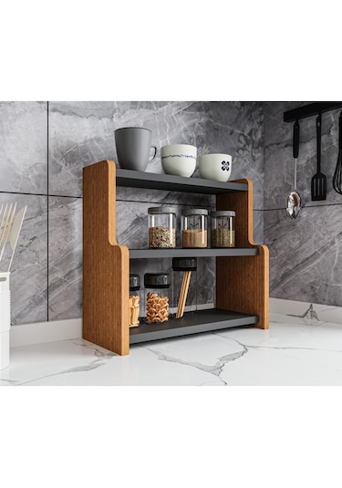 Alpa Ev Mobilya 3 Katlı Tezgah Üstü Mutfak Rafı, Baharatlık Ve Çok Amaçlı Organizer Atlantik Çam-antrasit