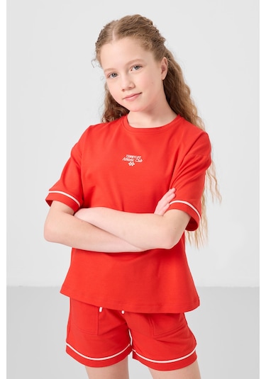 Fiesta Pamuklu Yumuşak Dokulu Standart Fit Basic Kız Çocuk Şort Takım - 75183 Kırmızı