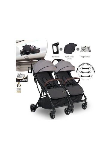 Lorelli Minori Ayrılıp Birleşebilen Kabin İkiz Bebek Arabası - Grey Jasper
