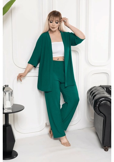 Bürümcük Kumaş Kimono Hırka Alt-üst Takım M-6xl Yeşil