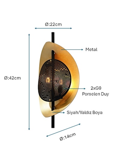 Siyah/sarı Yaldız Boyalı Aplik Plc-1202-ap-bsy Siyah