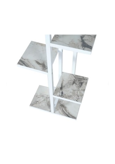 6 Bölmeli Raf Beyaz Metal Çerçeveli Sağlam Beyaz Mermer