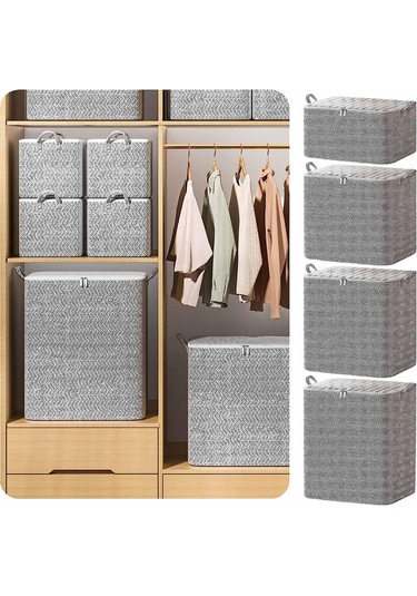 Singree 2 Adet 110l Ev Depolama Kutusu - Dayanıklı Kumaş, Çift Yönlü Metal Fermuar, Güçlendirilmiş Kollü 48x44x48cm Diğer