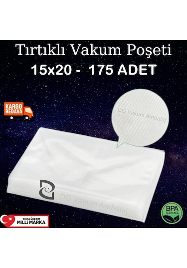 Tırtıklı Vakum Poşeti Torbası 15 x 20 CM 175 Adet