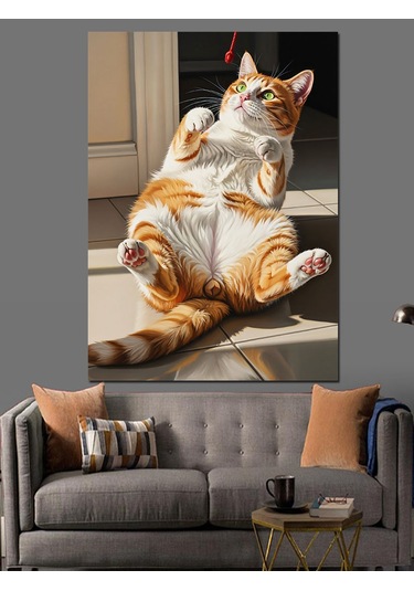 Ahşap Tablo Güneşlenen Komik Ve Şişman Kedi