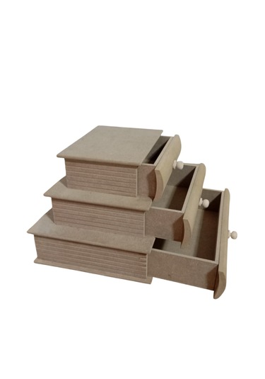Mdf Kitap Şeklinde 3 Çekmeceli Kutu