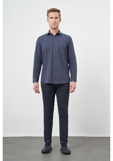 Koyu Lacivert Uzun Kol Düz Gabardin Sert Yaka Cepli Pamuklu Classic Comfort Fit Gömlek 1004245168 Koyu Lacivert