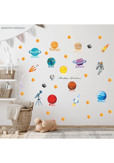 Uzay Temalı Çocuk Bebek Odası Duvar Sticker Seti Siyah