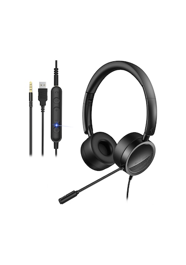 Teltree H360 Kulak Üstü Mikrofonlu Usb/3.5mm Çağrı Merkezi Kulaklığı, Ayarlanabilir Baş Bandı Ve Gürültü Engelleme Özelliği