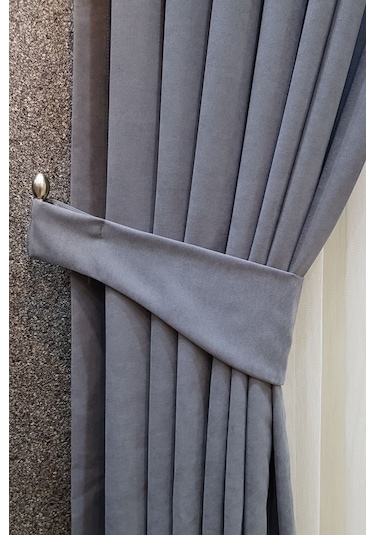 Gri Fon Perde Nubuk Kumaş Gri