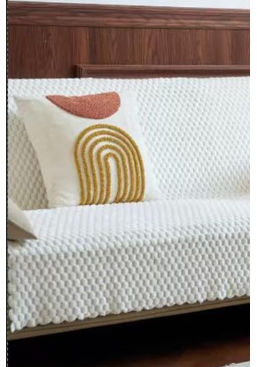 Sofa Cover Pelüş Kaymaz Tabanlı Koltuk Örtüsü 170x215 Cm Krem Krem