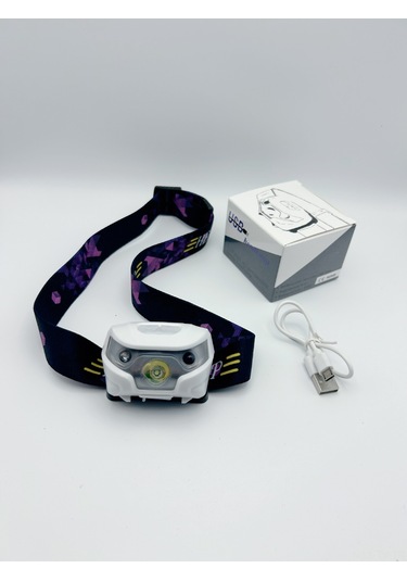 Teltree Süper Parlak Li-poly Akülü, Entegre Sensörlü, 6 Saat Süre Çalışan, 100-200m Menzil, Balık Tutmak İçin Kafa Feneri Beyaz, 600mah