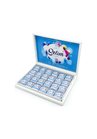 Erkek Bebek Çikolatası 72 Adet Madlen Çikolata Mavi Balon