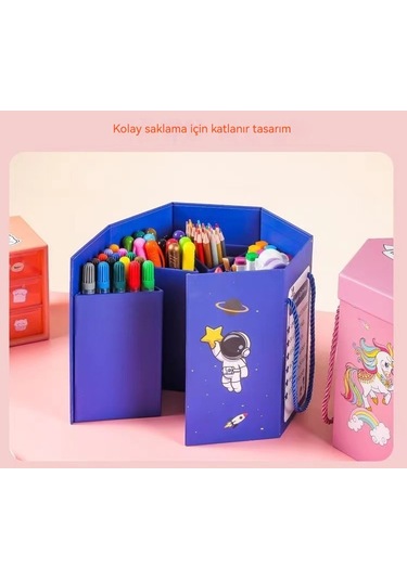 Ikkb Yeni Altıgen Kutu 114 Adet Güzel Hediye Kutusu Boyama Renkli Çubuk Çocuk Suluboya Kalem Seti Gökkuşağı Pegasus Desen