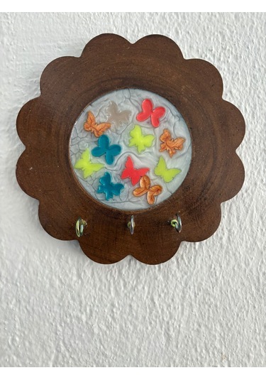 Pelince - Arı Ve Uğur Böceği Figürlü - Epoksi Ahşap Anahtar Askılığı Tek Ürün - Çap: 18 Cm Ahşap