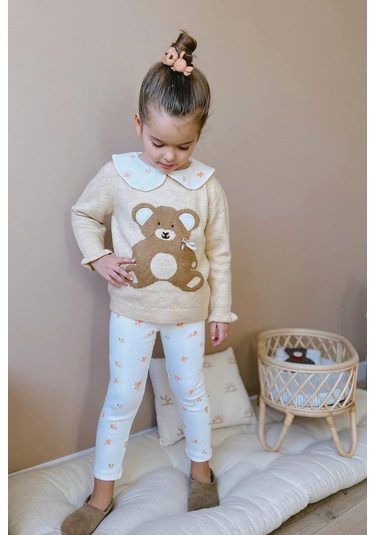 Kız Çocuk Teddy Bear Sevimli Ayıcık Süzene Nakışlı Triko Kazak Fitil Çiçekli Tayt Alt Üst Takım Sütlü Kahve Kız Çocuk Teddy Bear Sevimli Ayıcık Süzene Nakışlı Triko Kazak Fitil Çiçekli Tayt Alt Üst Takım Sütlü Kahve