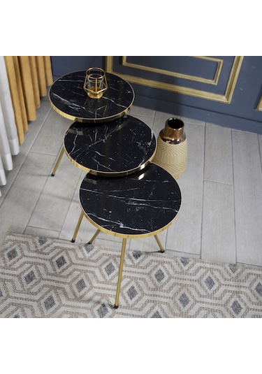 Zigon Sehpa 3'Lü Altın Metal Ayak Bendir Altın