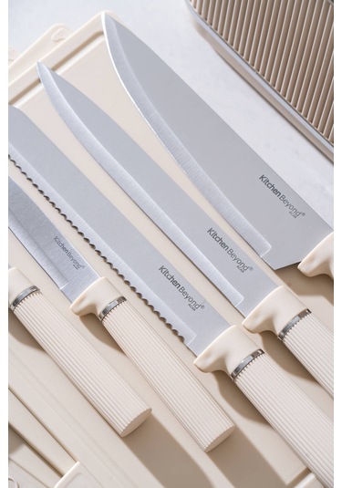 Cooper 10 Parça Standlı Kesme Tahtası Ve Bıçak Seti Krem