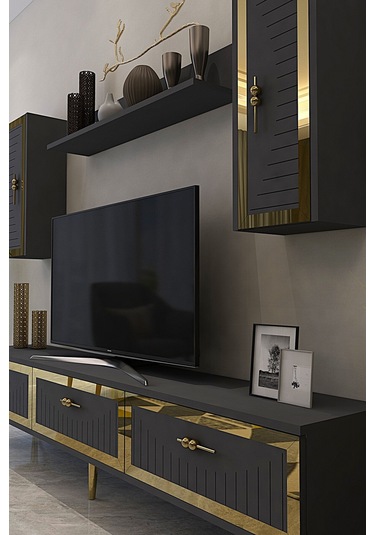 Tvr1801a - Tuna Tv Ünitesi Antrasit Gold 180cm Antrasit / Koyu Gri