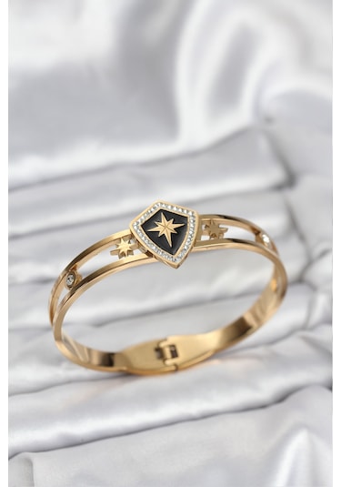 Zarif Bilekler İçin Golden Çelik Kutup Yıldızı Kelepçe Bileklik Gri