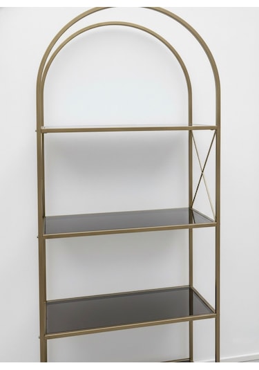 Noble Metal Kitaplık Dekoratif Kemerli 4 Raflı Salon Ve Ofis Rafı 70x180 Cm Altın