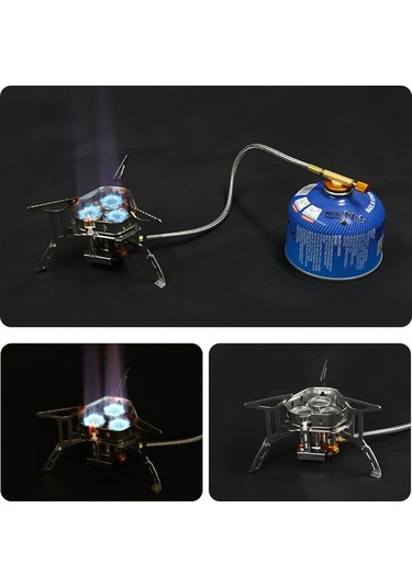 Prestigegoods Piknik Katlanabilir Üç Brülör Rüzgar Geçirmez Çelik Ocak Gümüş, Taşınabilir, 201 Paslanmaz Çelik, 50cm Bakır Hortumlar Gümüş