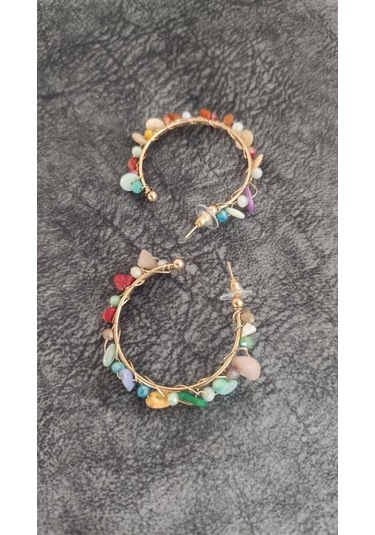 Hdmarketim Otantik Doğal Taş Halka Sallantılı Küpe Çok Renkli