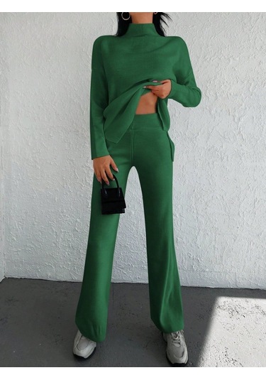 Pazarella Kadın Uzun Kollu Triko Ikili Takım Zümrüt