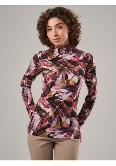 Sherbi Ana Akdeniz Yüksek Yakalı Basic Büyük Beden Uzun Kollu 288729826 Pembe