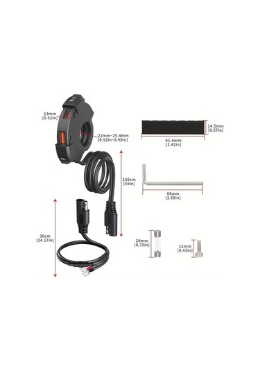 Motion003 Qc3.0 Su Gecirmez Motosiklet Sarj Usb Tip C 18w 30w Cift Portlu 12v 24v Siyah