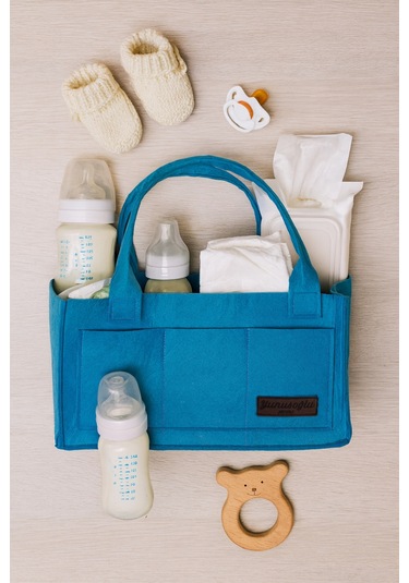 Yunusoğlu Home Mavi Kalın Keçe Anne Bebek Bakım Çantası Yenidoğan İçin Organizer Düzenleyici Mavi