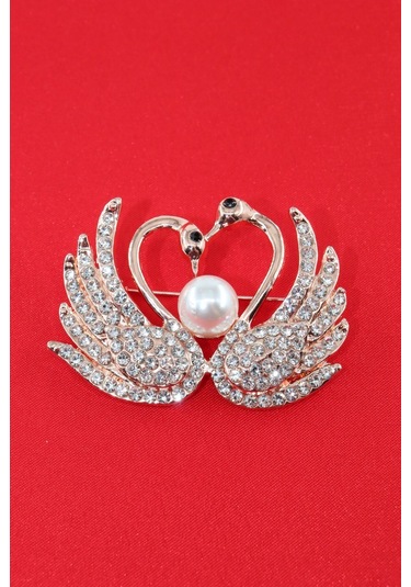 Aşık Kuğu Broş. Altın Renkli Kalpli Aşık Kuğulu Yaka İğnesi Broş. Kadın Broş. Kuğu Broş. Kalp Broş Gold