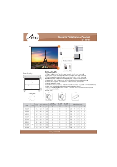 Peak M200 400x300 CM Motorlu Kumandalı Projeksiyon Perdesi