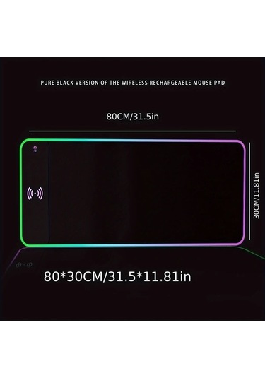Pazly 15w Kablosuz Şarj 3.0 Rgb Karanlık Gece Fare Pedi 80x30cm Telefon Şarj Cihazı Oyun Masaüstü Bilgisayar Laptop Tablet