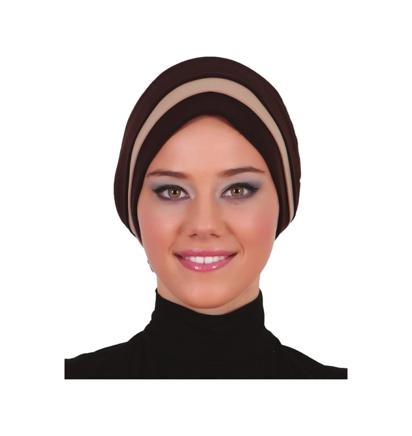 Katlı Arkası Organze Güllü Kahve-bej Hazır Türban Tesettür Bone Kahve-bej