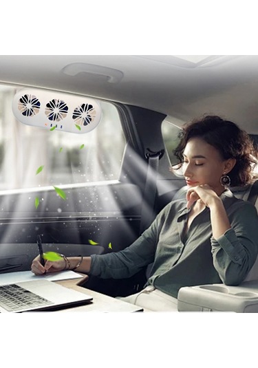Hallow-3  Usb Ve Güneş Enerjili Fanlı Araba Egzoz Hava Vantilatörü Beyaz