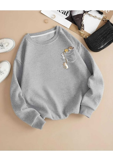 Kozia Outdoors Malkoçbey Oyaka Baskılı Cep Baskılı Sweatşhirt Gri Gri