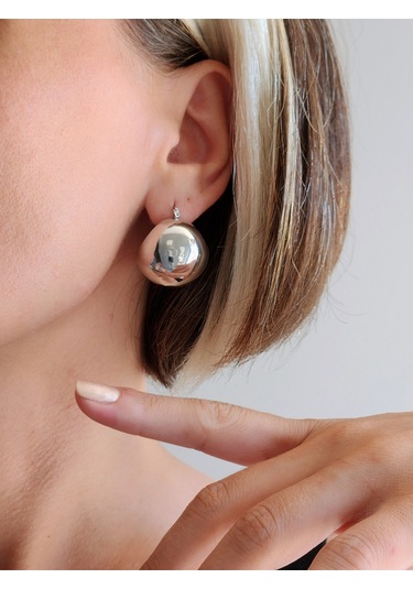 Vintage Bombeli Sepet Görünümlü Tombul Silver Gümüş Renk Çelik Küpe Silver