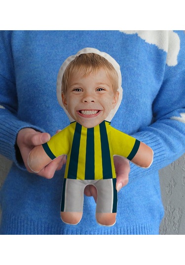 Bk Gift Hediye Kutusunda Kişiye Özel Fotoğraflı Çocuk Sarı Lacivert Futbolcu Bebek Yastık-1, Arkadaşa Hediye, Sevgiliye Hediye, Doğum Günü Hediyesi