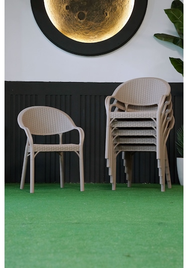 Alezy Bambu Rattan Kollu Koltuk 6 Adet Cappucino