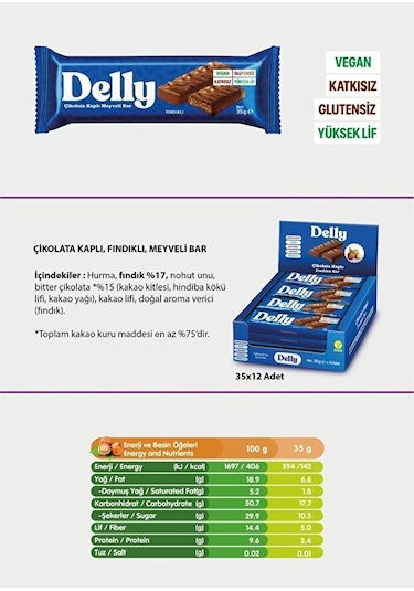 Delly Çikolata Kaplı Fındıklı Bar 12 x 35 G