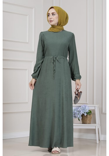 Beli Tünelli Fitilli Aslı Elbise-yeşil-5468 Yeşil