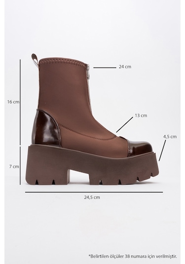 Luvishoes Joya Kahve Rugan Scuba Kalın Taban Kadın Bot Kahverengi