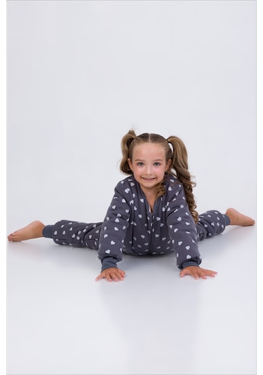 Kız Erkek Çocuk Kalın Elyaf Dolgulu Premium Kalite 2.5 Tog Desenli Uyku Tulumu Antrasit - Gri