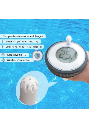Topshop1 Gri Beyaz Kapali Sicaklik Gostergeli Kolay Okunur Yuzme Havuz Termometresi Kablosuz Dijital Monitor