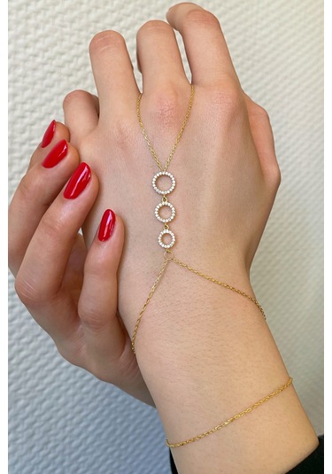 18k Altın Kaplamalı 925 Ayar Gümüş Dizi Halkalar Şahmeran - 45099402 Altın